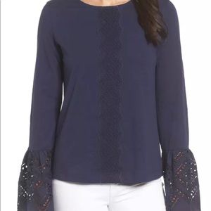 CASLON Eyelet Bell Sleeve Top
